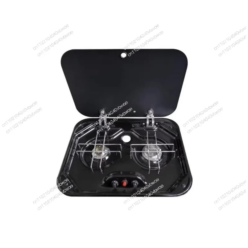 Outdoor RV Camper Kitchen Stainless Steel Gas Double-headed Stove Tools Tempered Glass Cover 2*1.35KW Camping Car Accessories
