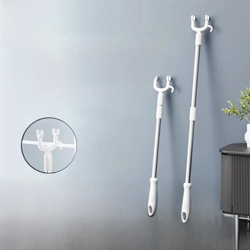 Asta per stendere i vestiti retrattile in stile giapponese, per uso domestico, con forchetta per mollette, strumento per la cura della biancheria, in plastica