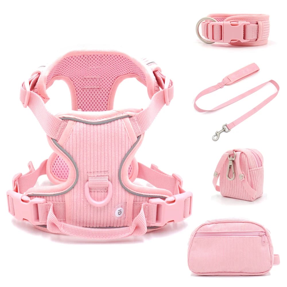 Set di pettorine per cani personalizzate Designer di lusso Collare per cani personalizzato Guinzaglio Borsa per cacca con borsa da passeggio Gilet riflettente senza imbracatura
