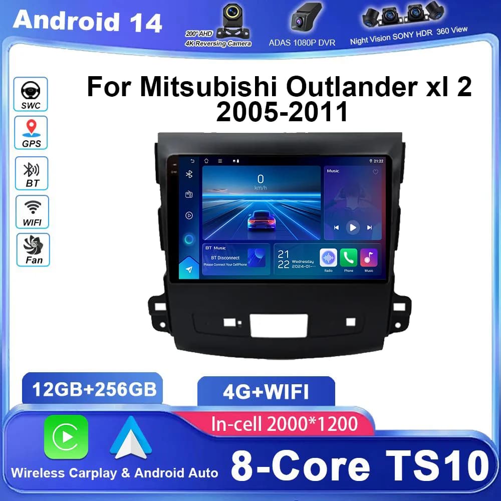 Android 15 Autoradio Stereo Per Mitsubishi Outlander xl 2 2005-2011 Auto GPS di Navigazione Lettore Video Multimediale Cireless Carplay