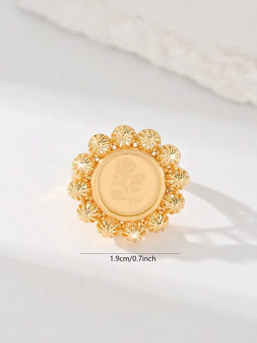 Anello regolabile in rame con design floreale e motivo a rosa inciso al laser per donna, da indossare tutti i giorni, idea regalo.