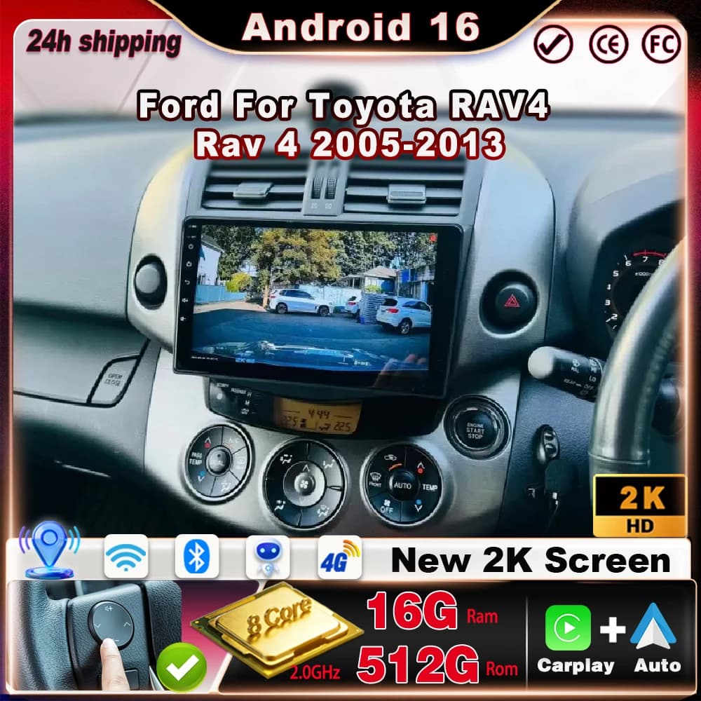 Car Radio For Toyota RAV4 Rav 4 2005-2013 Android Auto CarPlay Multimedia Monitor Stereo Navigation Touch Screen 8 Core WiFi+4G