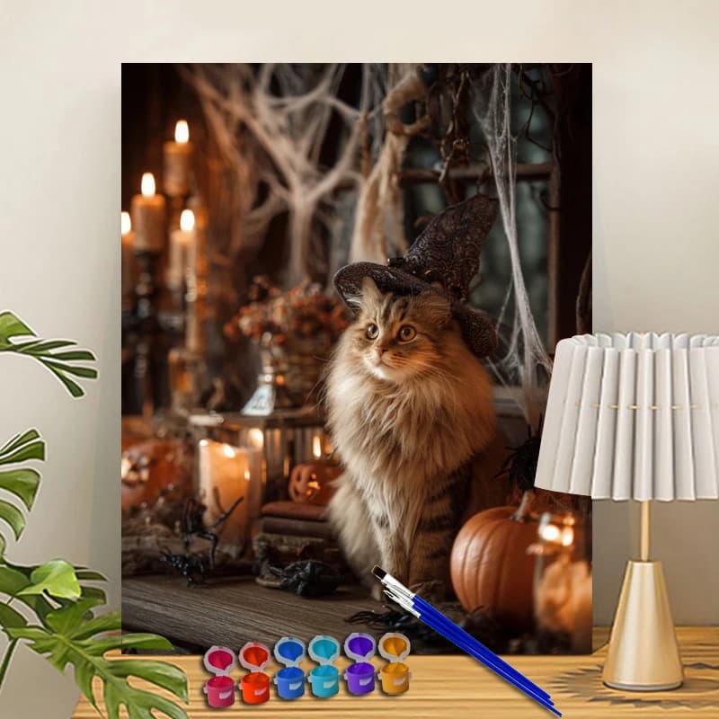 Painting By Numbers The cat wearin with a gift Acrylic Paint Canvas Dropshipping Portrait Family Children Photo Christmas gifts