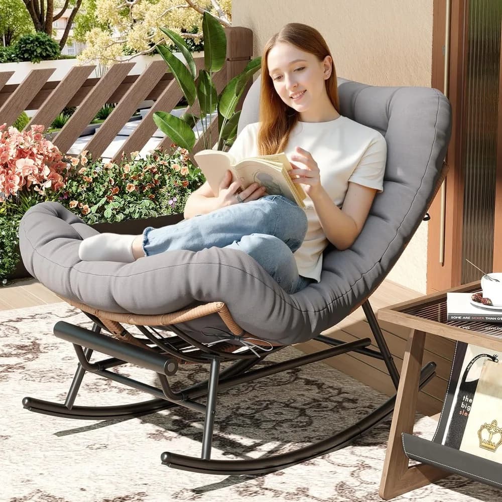 Exterior pendulum chair with Poggiapiedi, Papasan Oversize armchair with cushion, Modern pendant chair, Customizable