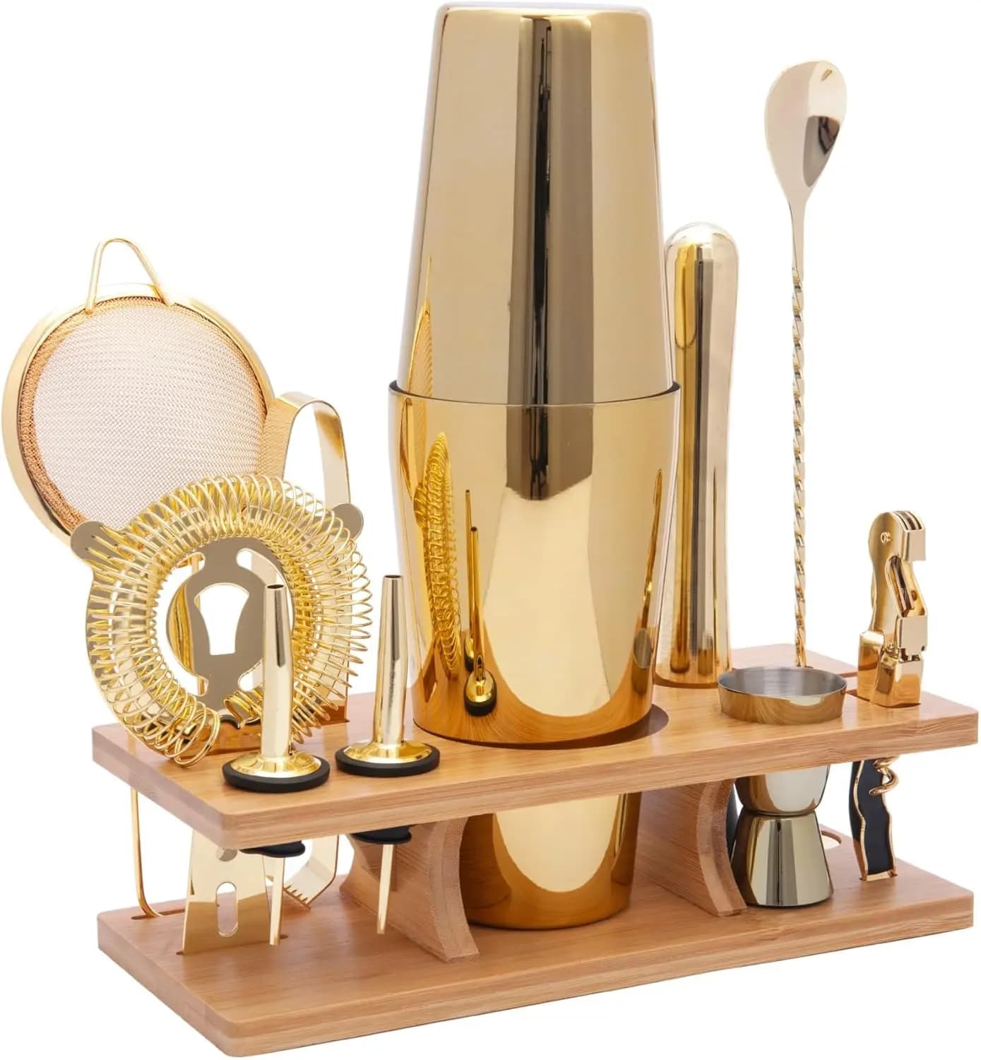 Set da Cocktail in Oro 11 Pezzi, Kit da Barman in Acciaio Inox con Shaker da 25oz e Utensili per Uso Professionale o Domestico