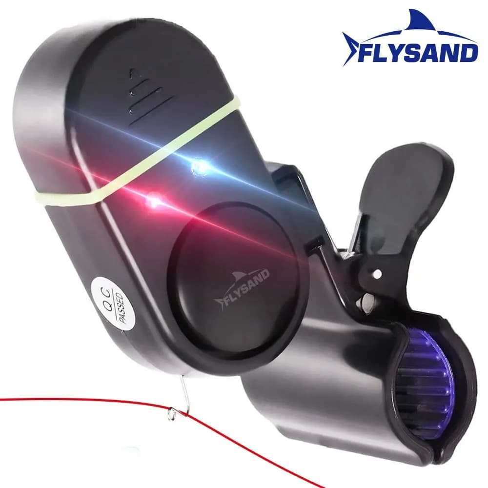 FLYSAND Fish bite We call alert Alarm Sound Bell 2 LED indicator Luminous Clip-on Fishing rod External rubber Soft rubber