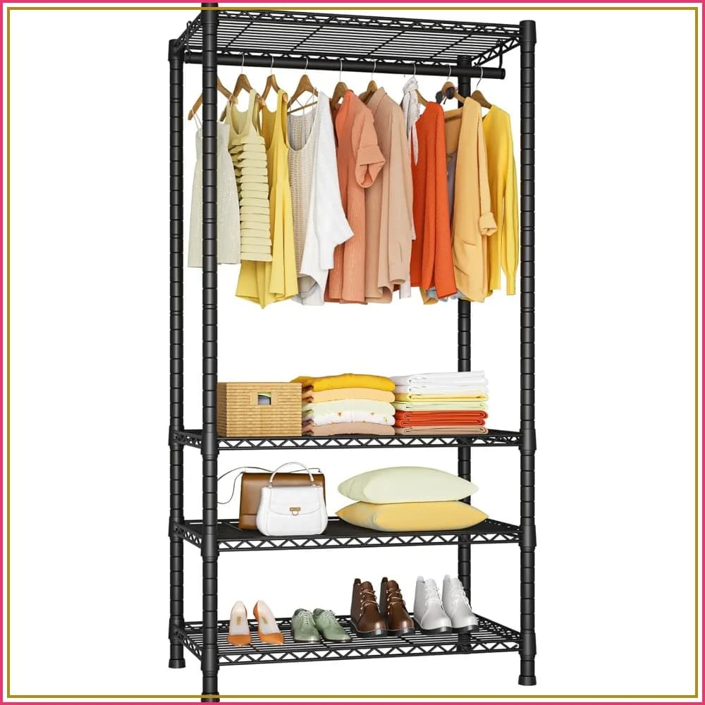 Heavy Duty Clothes Rack, Freestanding 4 Tier Garment Rack with Shelves and Hangers, Metal Closet Organizer, Max Load 500 LBS, Black
