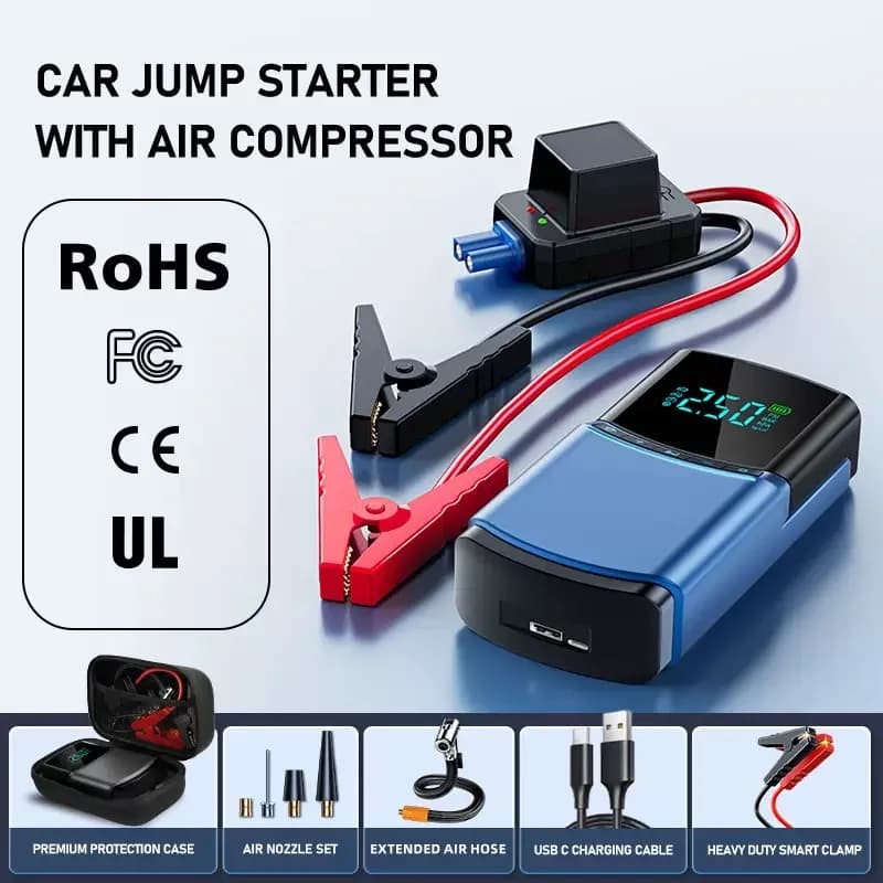 Avviamento di emergenza per auto Pompa d'aria 150PSI 2000A Avviamento di emergenza Batteria per auto Avviamento Jumper Compressore per pneumatici per auto Powerbank