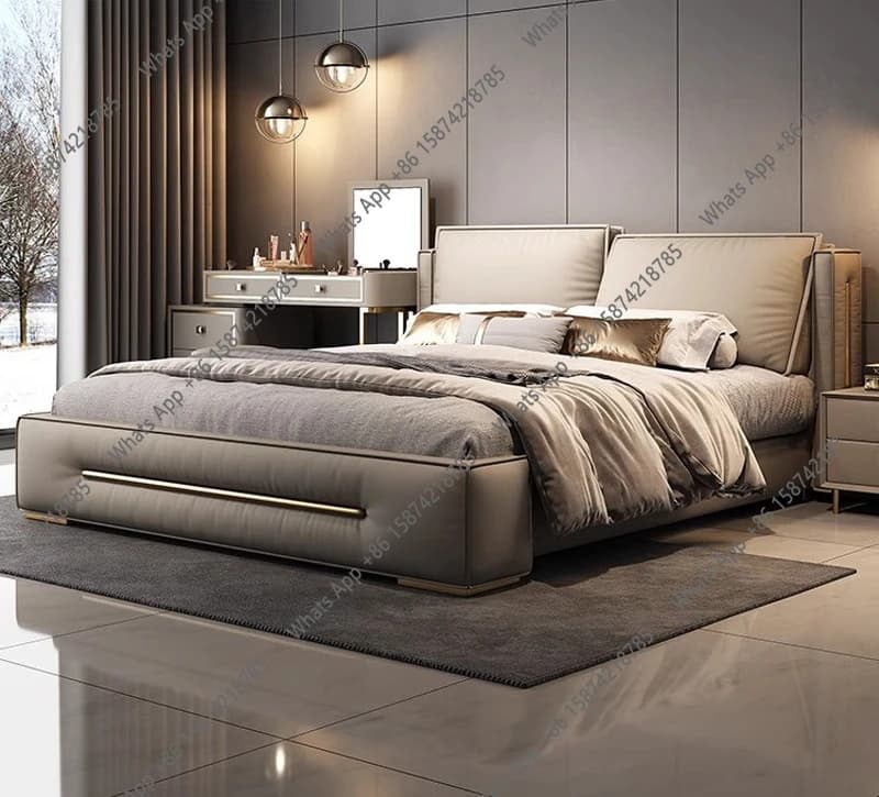 Letto in pelle di lusso leggero, regolabile e mobile, letto matrimoniale moderno e semplice per camera da letto padronale, letto grande 2x2 metri