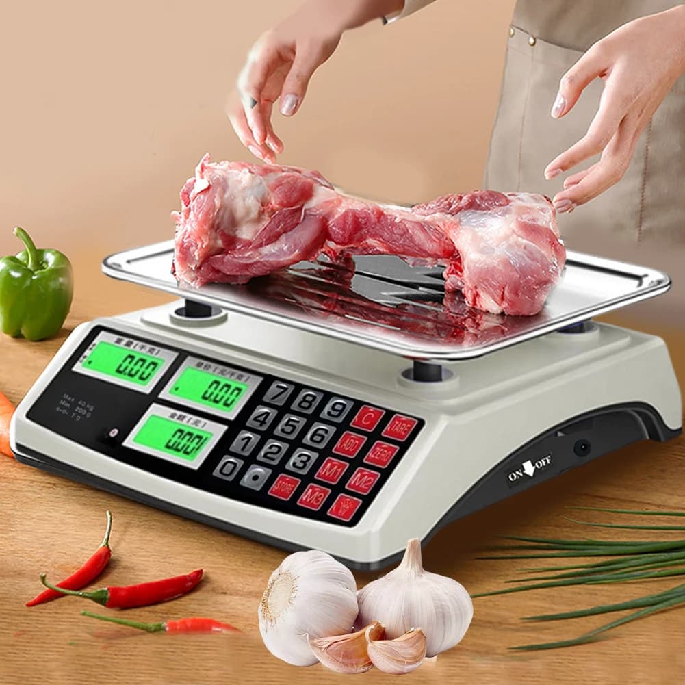 Commercial balance of 40 kg/5 g with stainless steel plate, weight counting scales, LCD digital display for farmers market, meat shops