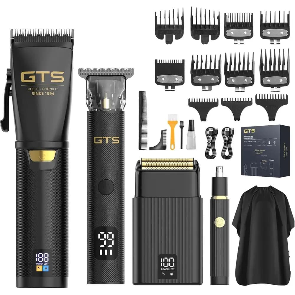 Kit Professionale per la Cura della Barba, Tagliacapelli Senza Fili con Display LED, Set da Barbiere 4-in-1