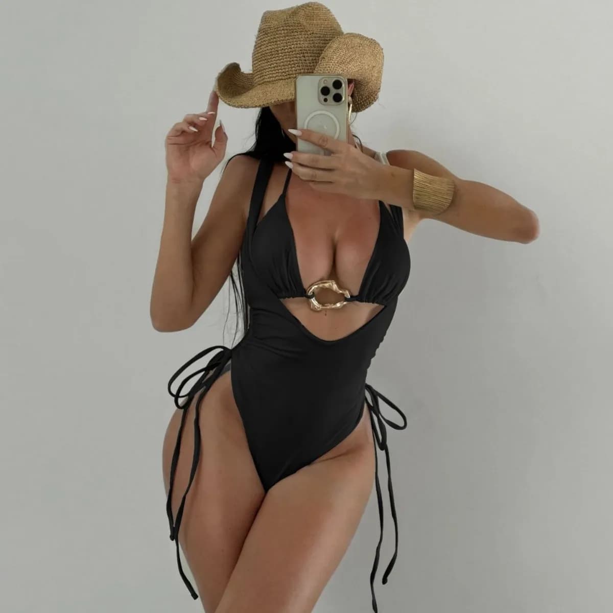 Nuovo Costume da Bagno Due Pezzi Spice Girl 2026, Bikini da Donna in Tinta Unita con Accessori Metallici