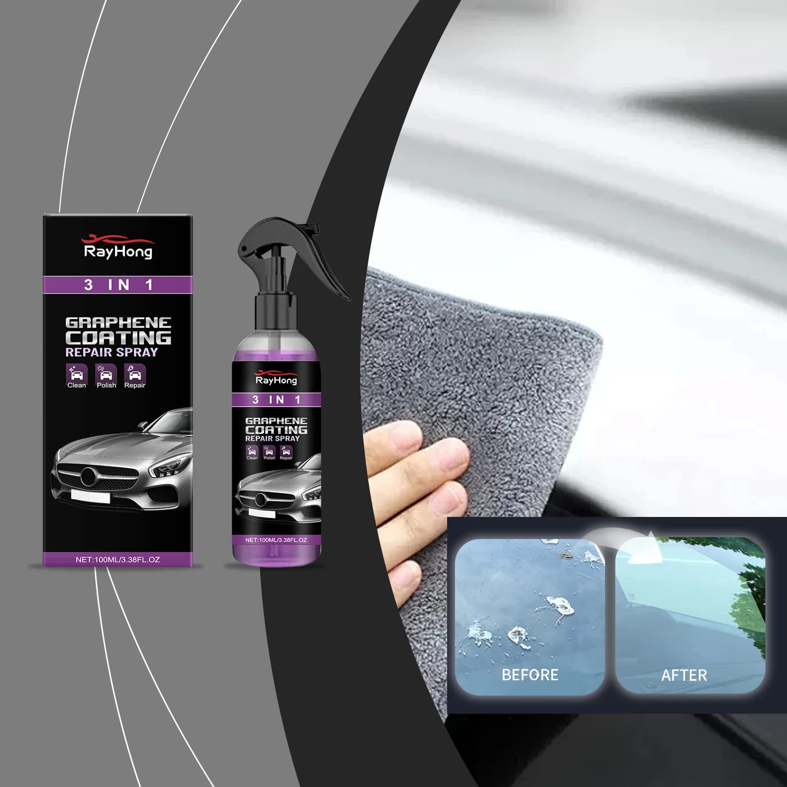 3 IN 1 Rivestimento ceramico rapido per auto Spray Rivestimento in cristallo Rivestimento idrofobico liquido Agente lucidante Spray Riparazione graffi automatici