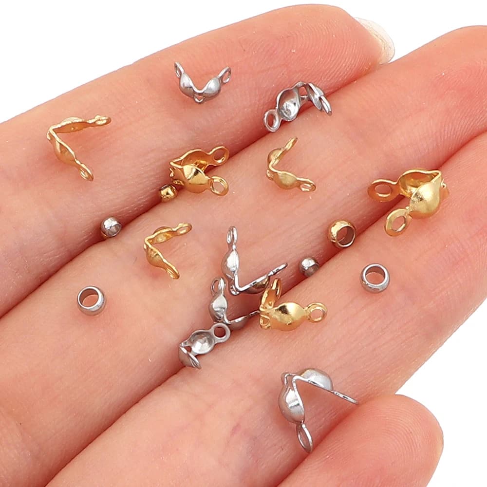 40-200 pezzi di connettori a crimpare in acciaio inossidabile color oro per bracciali, collane, catene, accessori per la creazione di gioielli fai da te