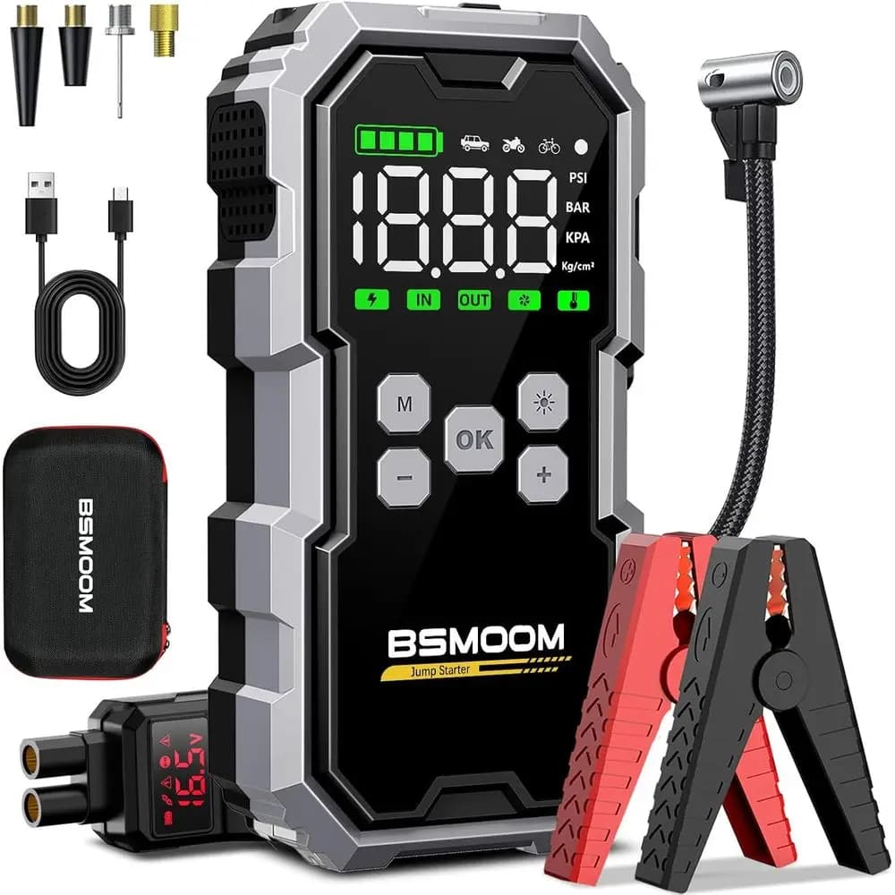 Avviatore di Emergenza Portatile 7000A 26800mAh con Compressore d'Aria, 150PSI per Auto a Benzina, Display LCD e Luci