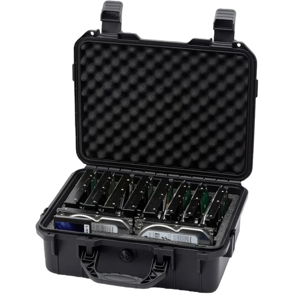 Valigetta per Hard Disk Moubruk da 3,5 Pollici con 10 Scomparti, Protezione Multipla, Custodia per HDD Esterni con Valigetta per il Trasporto, Antiurto