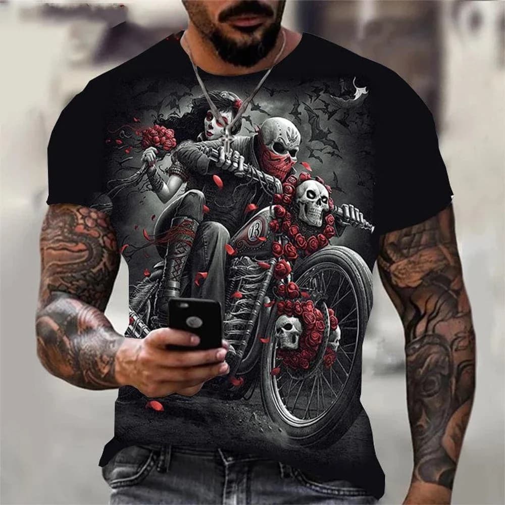 Summer Men Hip Hop Retro Cool 3D Skull Graphic Printed Short Sleeve T Shirt Soft Loose Street Daily Casual Tops