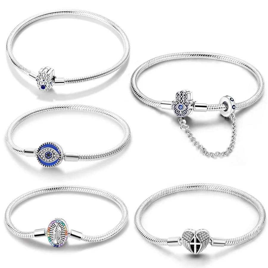 Braccialetti in argento 925 placcati 17-20CM Bracciale originale a forma di cuore Gli occhi del diavolo Misura ciondoli fai da te Perline Gioielli da donna di moda