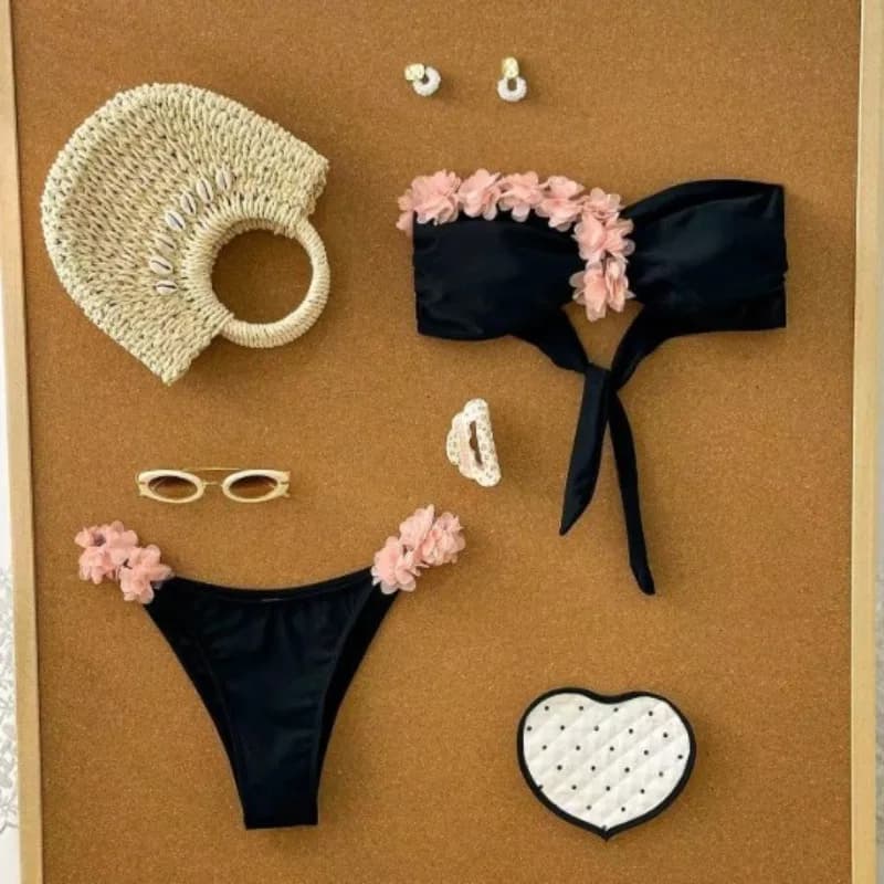 Bikini Sexy con Fiori 3D, Push-Up, Costume da Bagno a Due Pezzi con Lacci, Biquini, Maillot De Bain Femme