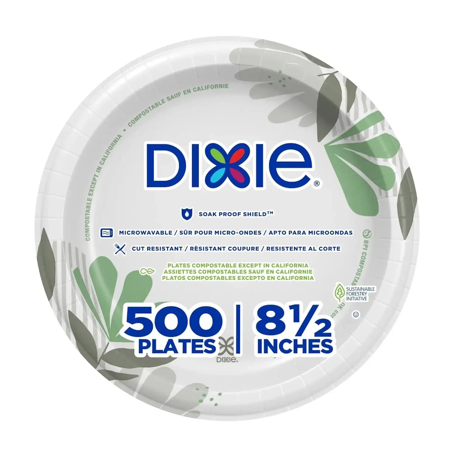 Medium weight Dixie Paper Plates of GP PRO, design Pathways, 500 pieces (125 disposable plates per pack, 4 packs per carton)