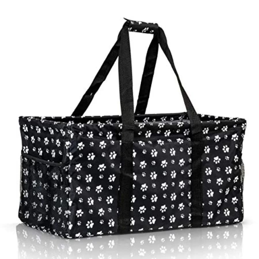 Borsa Utility Extra Large - Cesto Rettangolare in Tela con Telaio in Filo Metallico, Pieghevole e Riutilizzabile, con Due Tasche Esterne