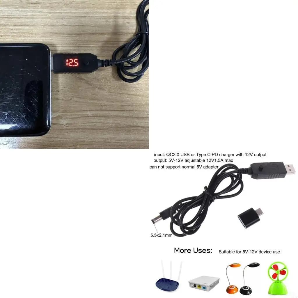 462E Universal 1m USB C PD Type C QC3.0 USB to 5V-12V Step Up Power Supply Cable
