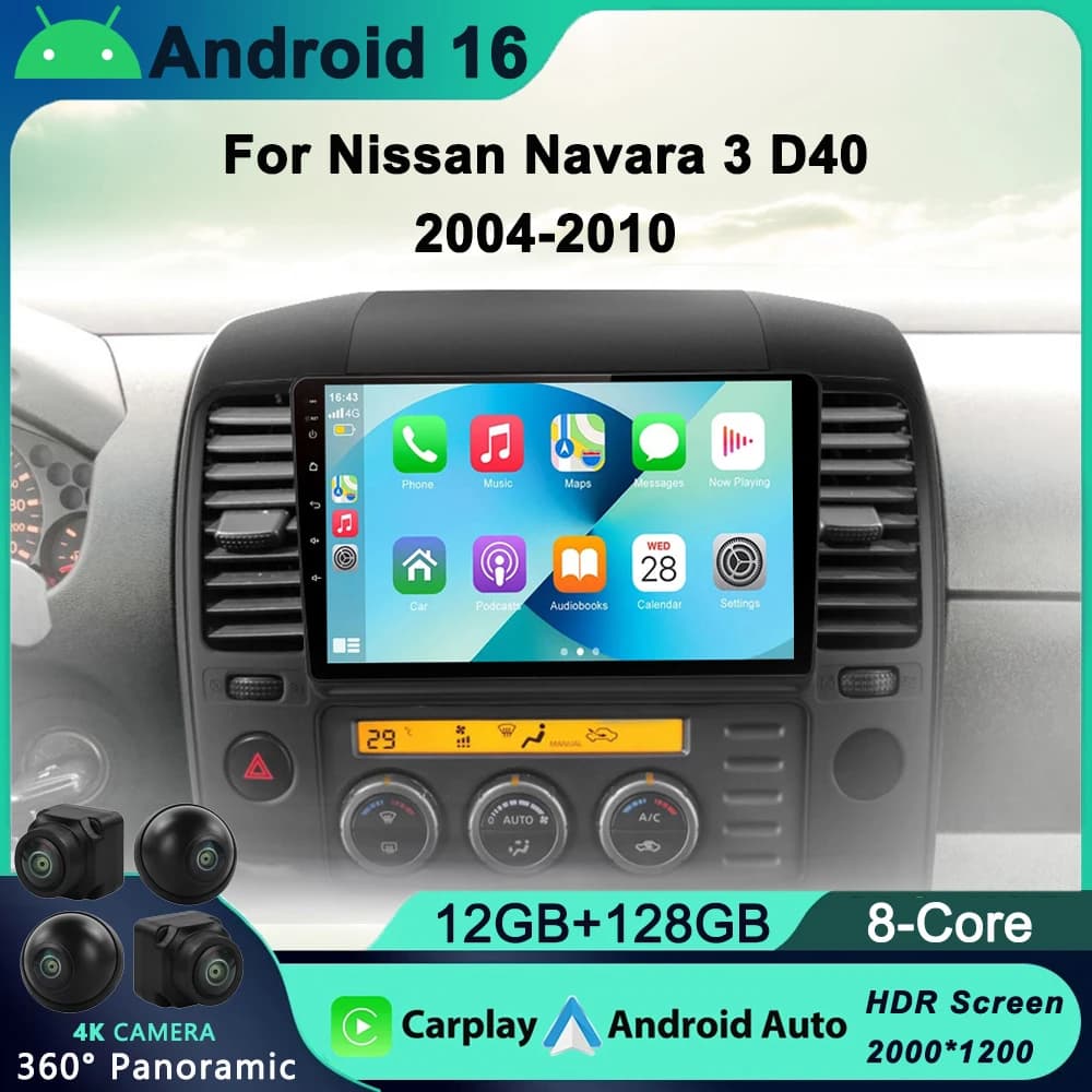 Android 16 Car Radio For Nissan Navara 3 D40 2004 - 2010 Multimedia Player GPS Navigation Carplay No 2DIN Tape Recorder