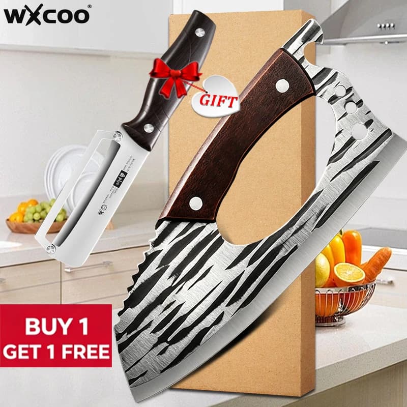WXCOO Stainless Steel Labor-saving Kitchen Knife Hand Forged Butcher Knife Meat Cleaver Chef Knife Vegetable Peeler Knife Gift