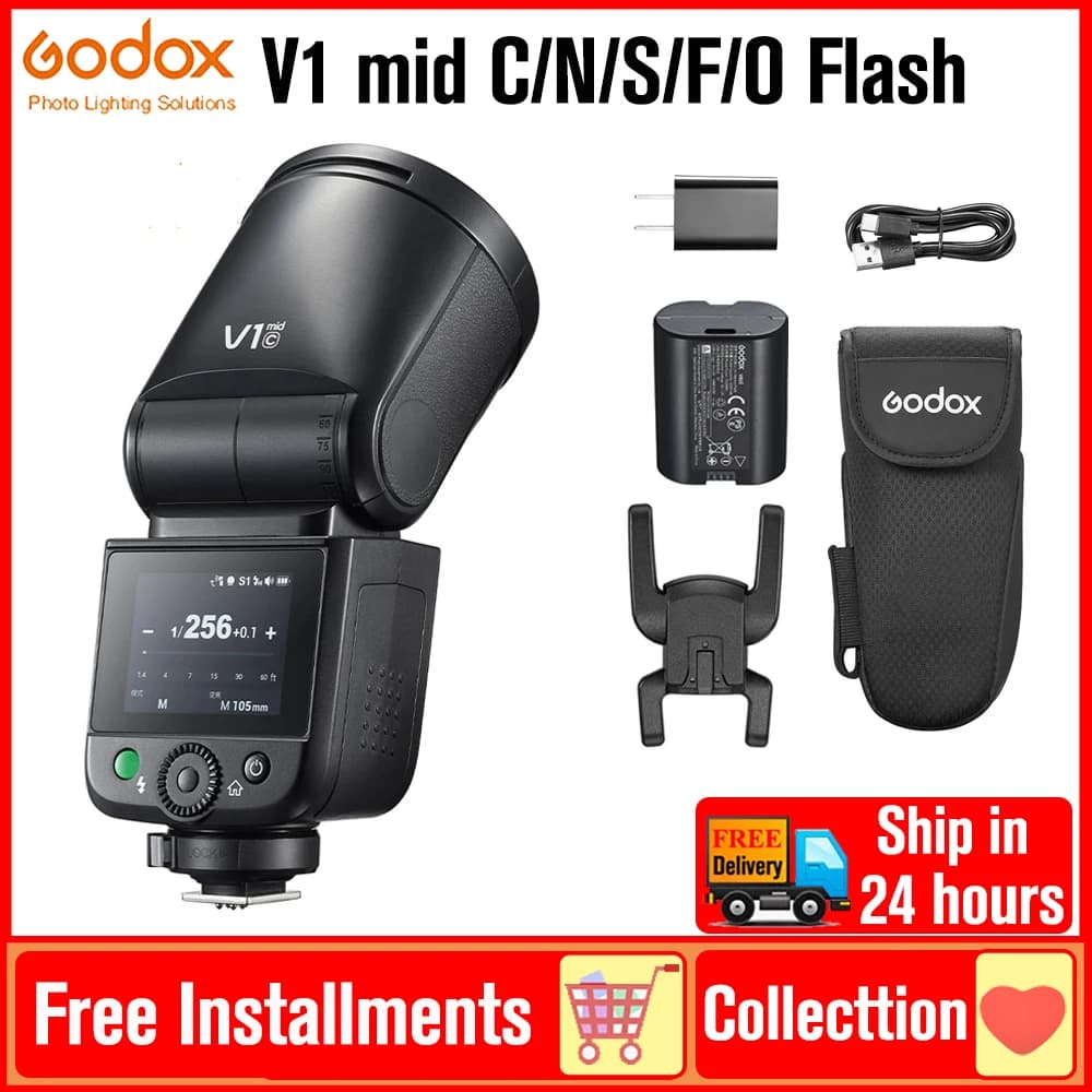 Flash Godox V1 Mid Speedlite a batteria agli ioni di litio con testa rotonda, TTL wireless per fotocamere DSLR Canon, Sony, Nikon, Fuji, Olympus