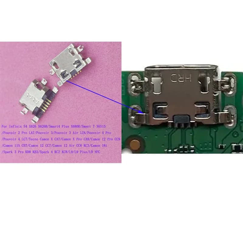10-200 Dock USB Charging Connector for Infinix Smart 7 S4 Plus Tecno Camon 18i Spark 4 Pro X 12 11S Pouvoir 3