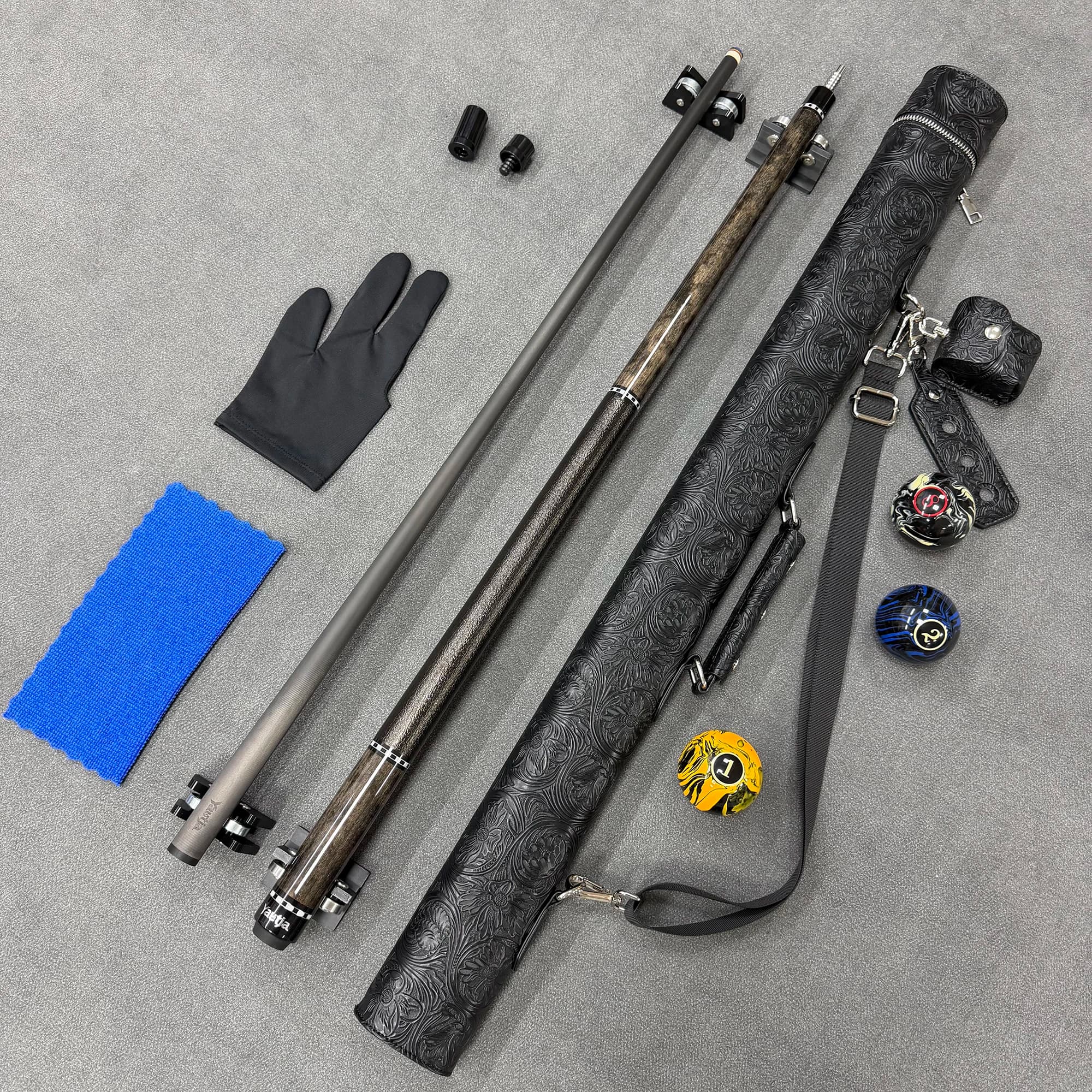 Super Value Carbon Fiber Pool Stick Set - One carbon fiber pool stick + One embossed pool stick case + Accessories