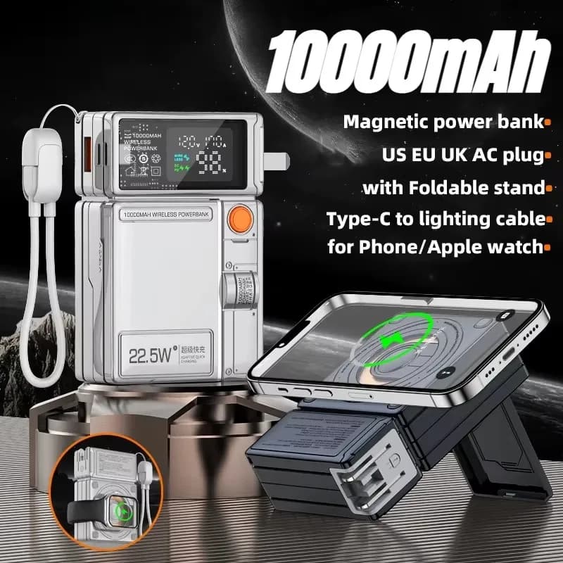Portable 10000mAh Magnetic Wireless PD20W Power Bank Stand USB Cable Fast Charging Spare Battery for Apple Watch iPhone Samsun