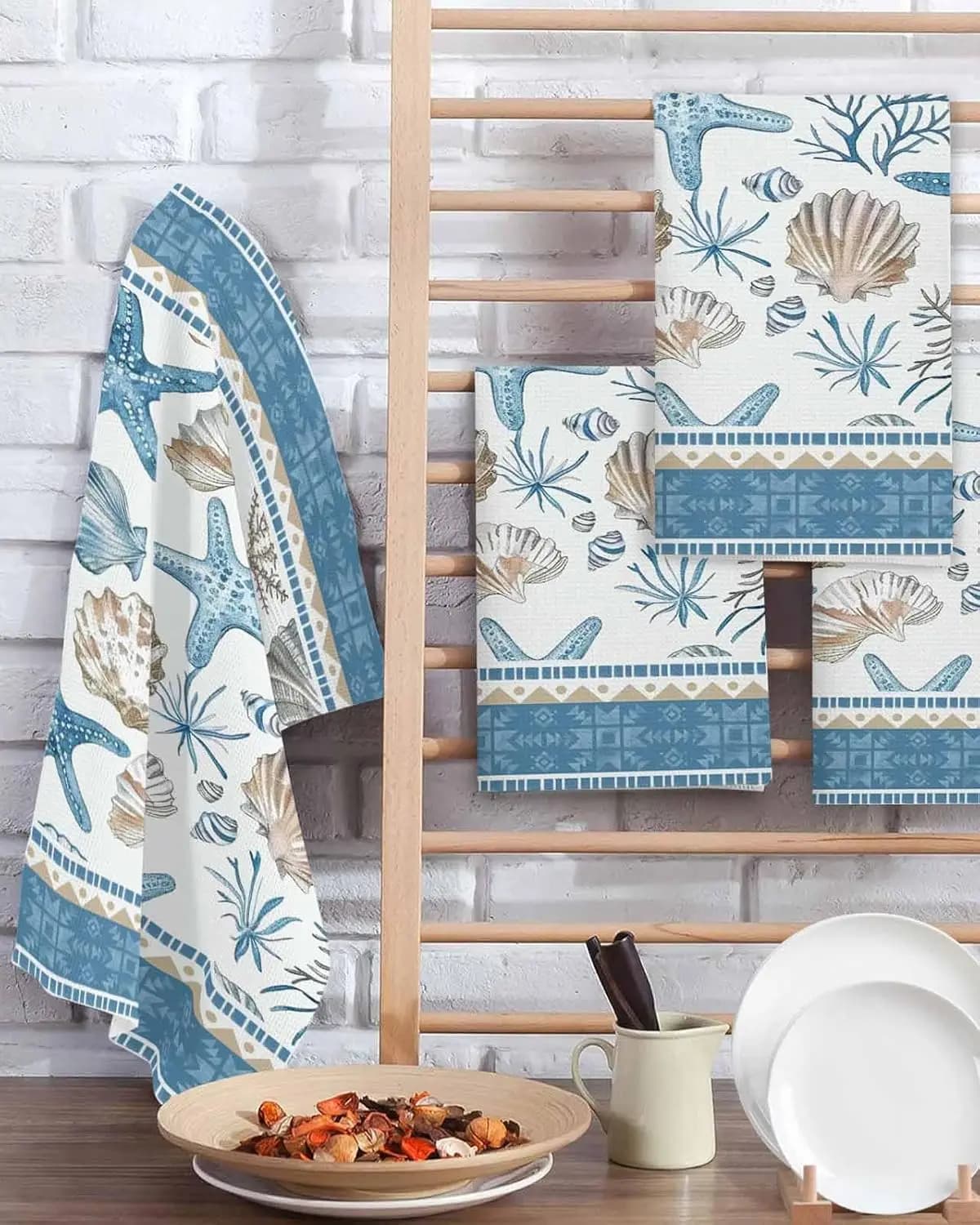 Set di strofinacci da cucina a forma di stella marina e conchiglia, accessori per la pulizia, strofinacci assorbenti per bar e cucina