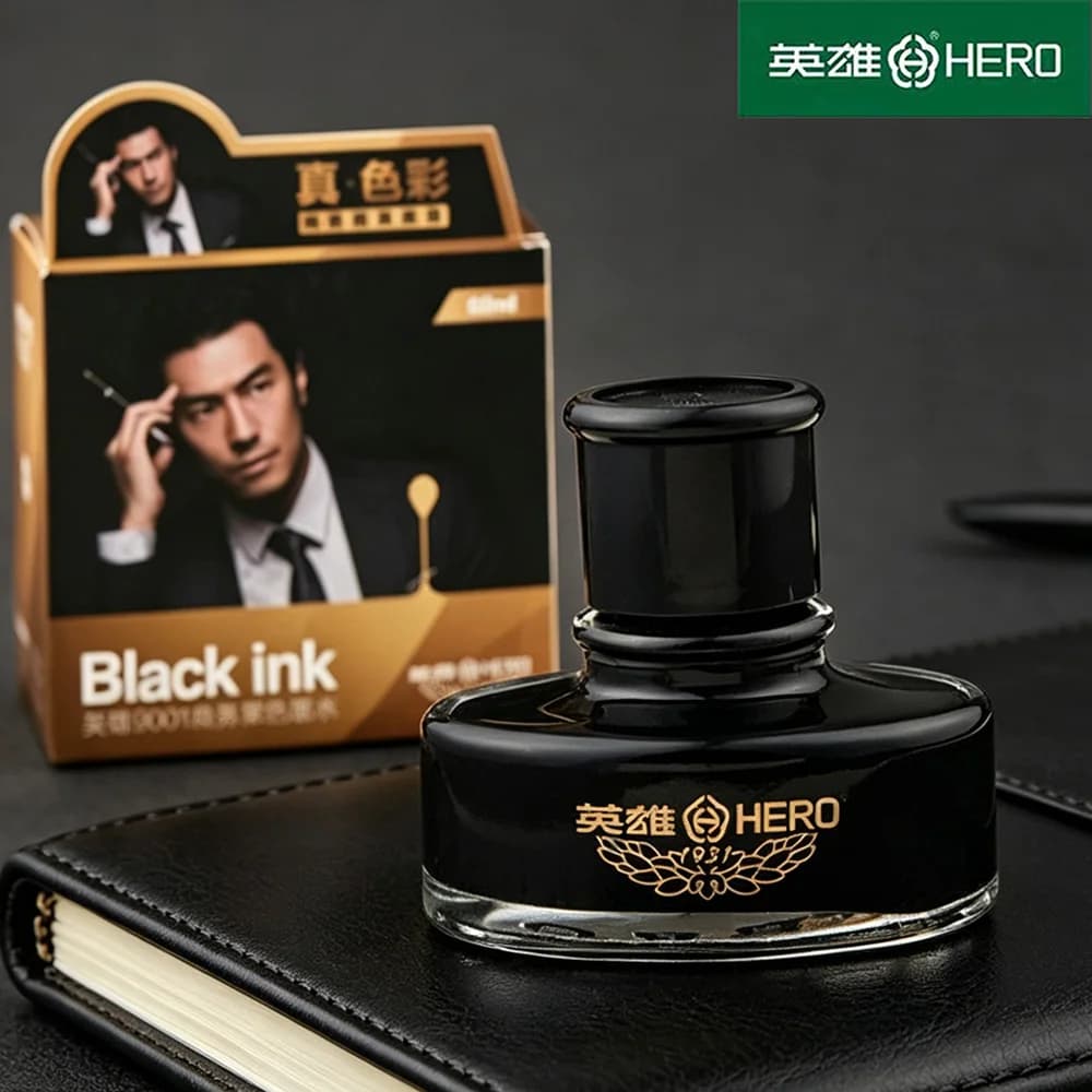 HERO 9001 Premium Dye-Based Business Ink: Hero Ink 8801 & 8802 Black Non-Clogging, Fast-Drying Pigment Ink for Fountain Pens