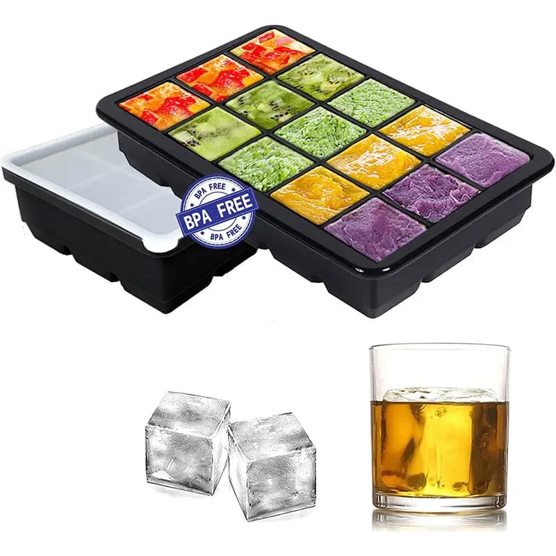 6/15 Griglia Big Square Vassoi per cubetti di ghiaccio Stampi flessibili per cubetti di ghiaccio in silicone con coperchio Macchina per cubetti di ghiaccio impilabile per contenitori per congelatore