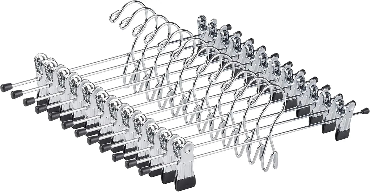 Confezione da 12 Appendiabiti in Metallo Resistente con Clip Regolabili, Design a Cascata Salvaspazio per Jeans, Gonne, Pantaloni