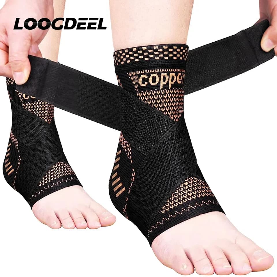 LOOGDEEL Manicotto di supporto per caviglia a compressione regolabile in rame Manicotto di supporto per distorsione alla caviglia Allevia il gonfiore Tendinite di Achille
