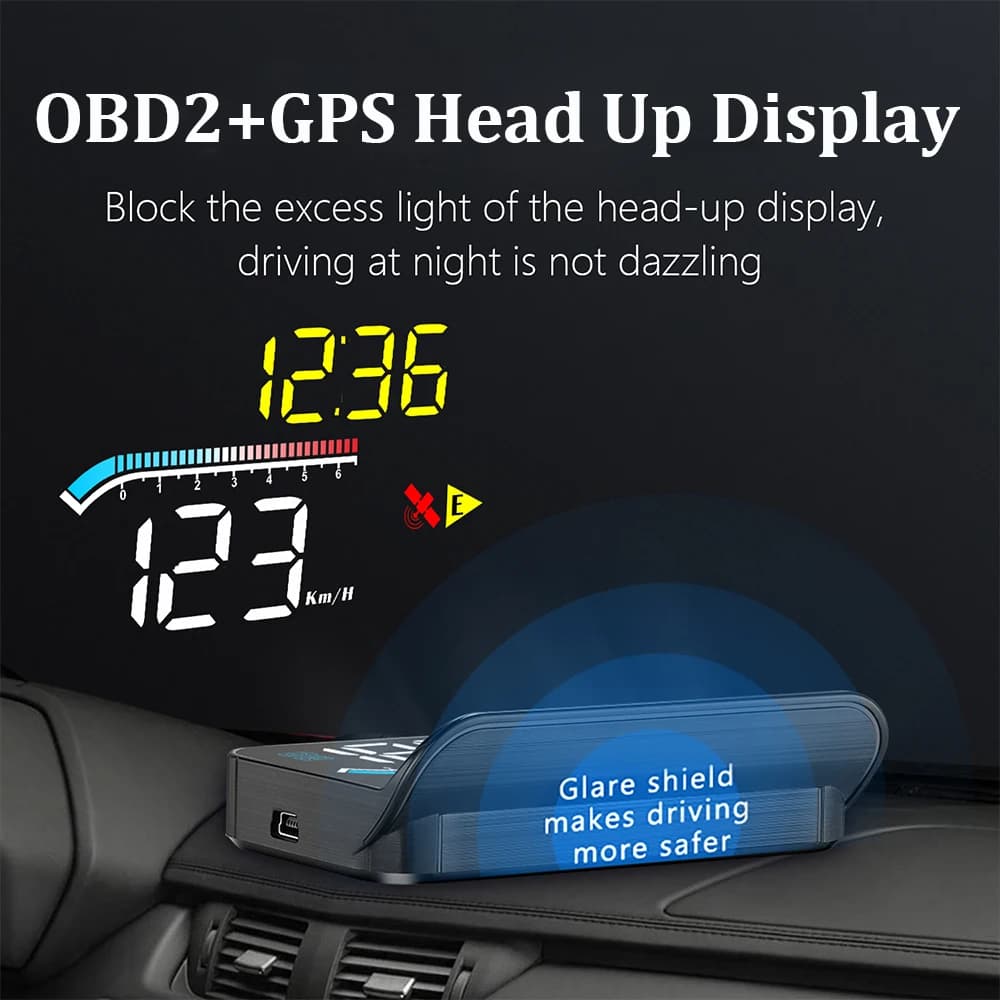 Display Head-Up HUD M17 OBD con GPS e Sistema Dual OBD, Proiettore per Auto con Temperatura Acqua e Voltaggio, Accessori Elettronici con Allarme