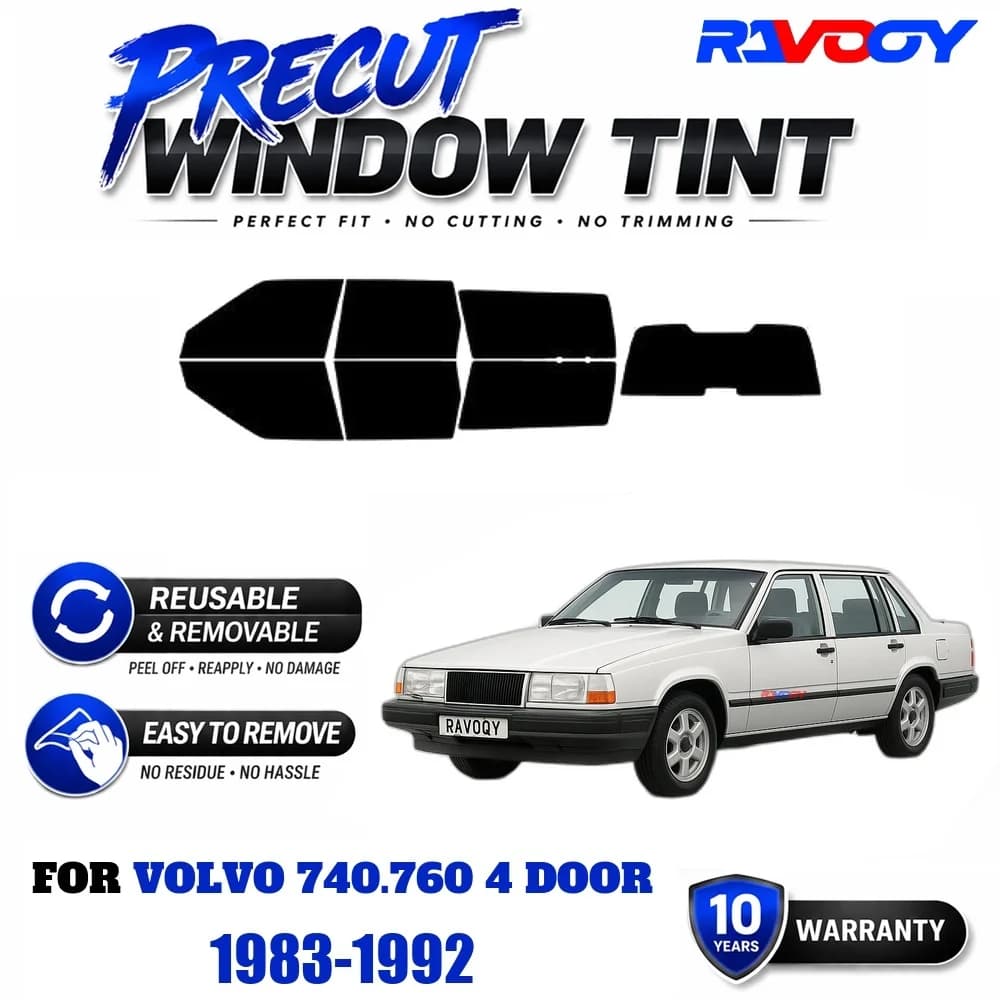 RAVOOY Precut Window Tint, Reusable Removable EPU Film, Custom Fit for Volvo 740.760 4 Door 1983-1992, UV Heat Protection