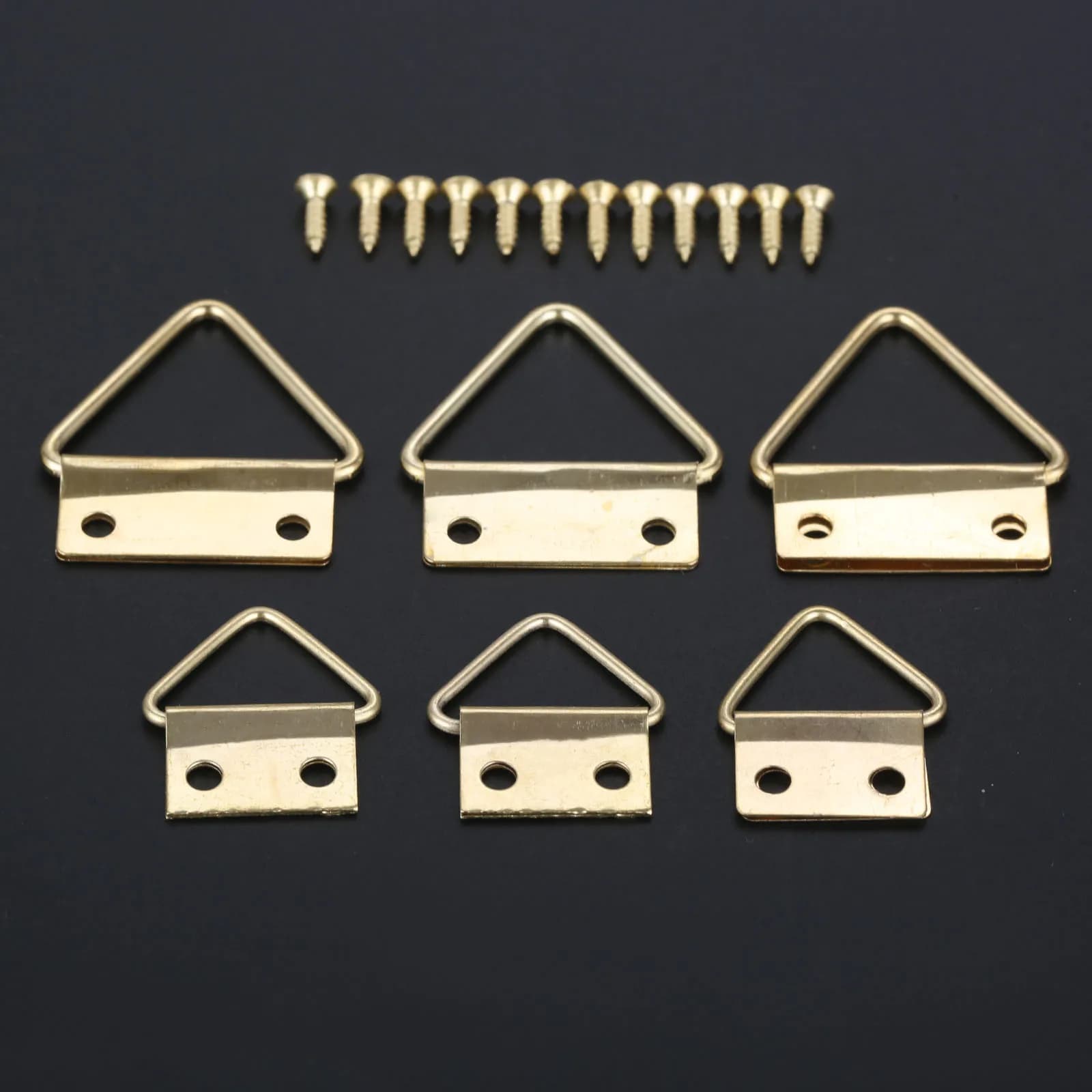 10/20sets Triangle D Ring Photo Frame Hooks Hanging Picture Oil Painting Mirror Gold 16mm-25mm w/screws Hanger Wall Holder Alloy