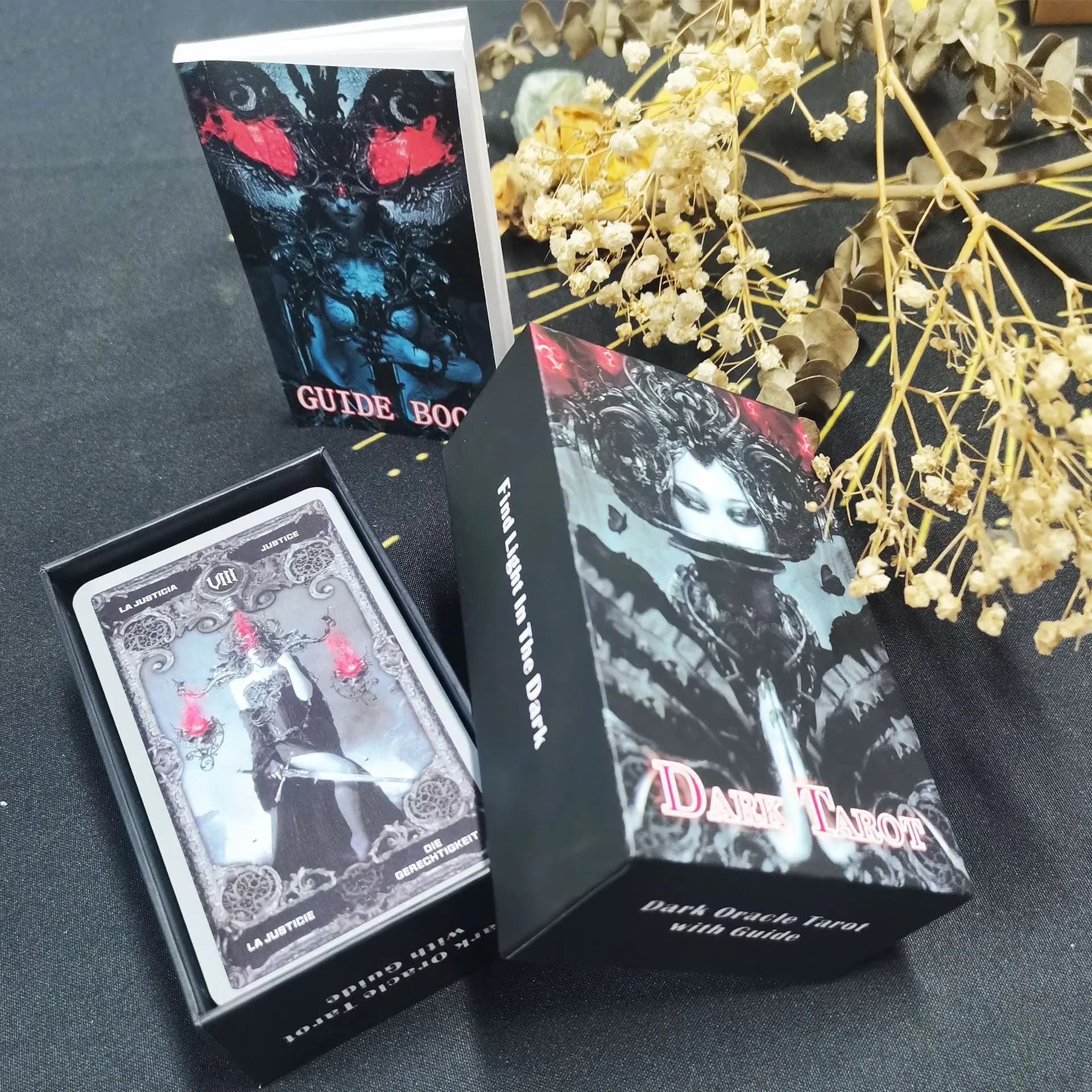 Gothic Dark Tarot Deck 78 Cards with Guidebook Witchy Oracle Set for Beginners Shadow Work Divination Gift