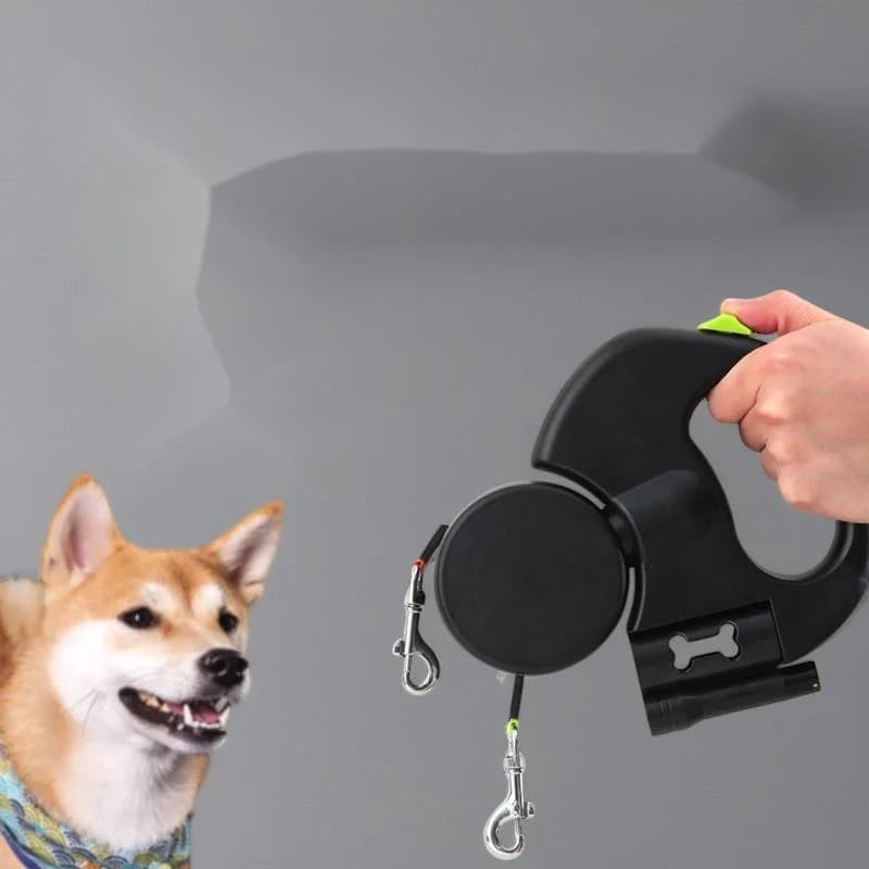 Guinzaglio per cani doppio retrattile automatico 1 rimorchio 2 con torcia a LED e dispenser per sacchetti di rifiuti Guinzaglio da passeggio per animali domestici durevole