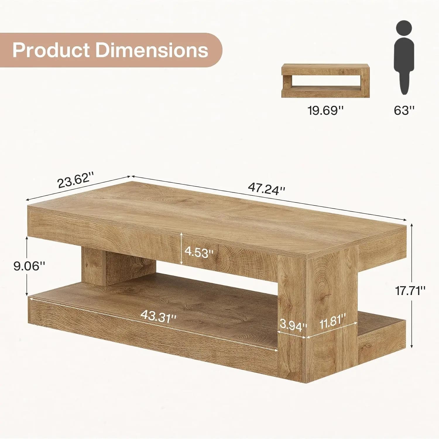 Tribesigns Coffee Table for Living Room, 47.24" Center Tea Table