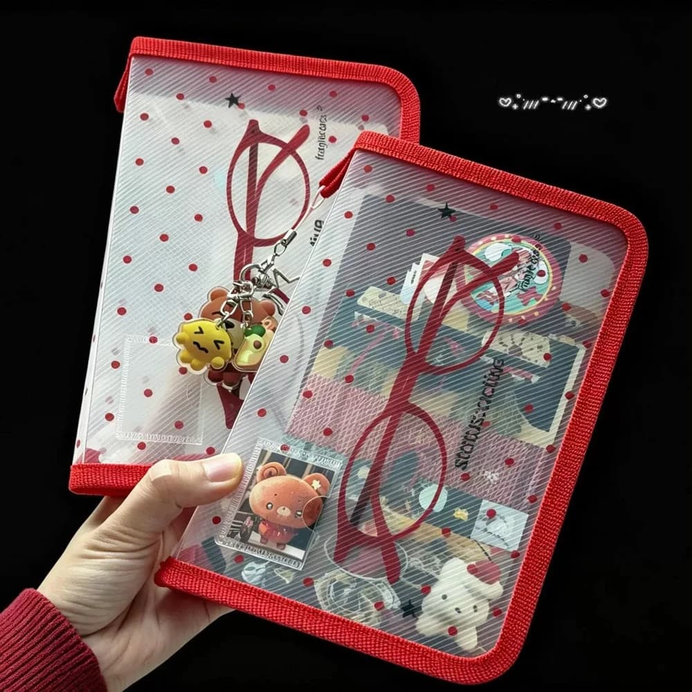 Y2K Storage Bag Cute PP Twill Zipper Pouch with Star Zipper Multi Pocket Stationery Storage Folder File Document Bag Wallet