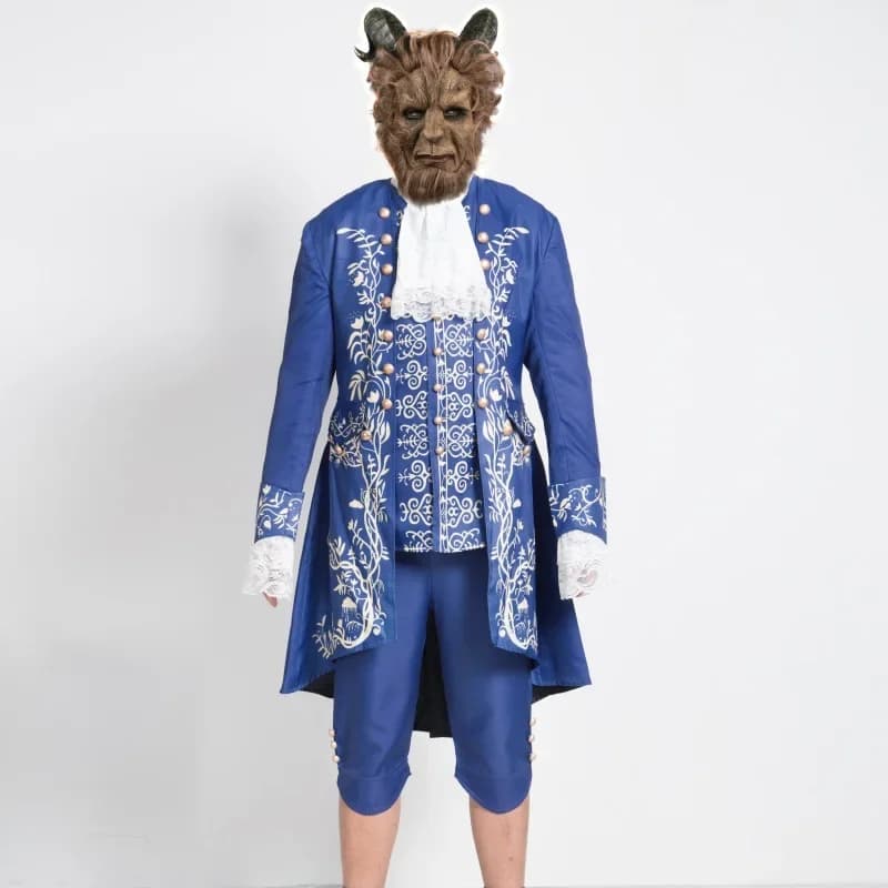 Costume Cosplay La Bella e la Bestia, Abito da Principe Adam dei Cartoni Animati con Maschera per Adulti Uomini e Donne Halloween