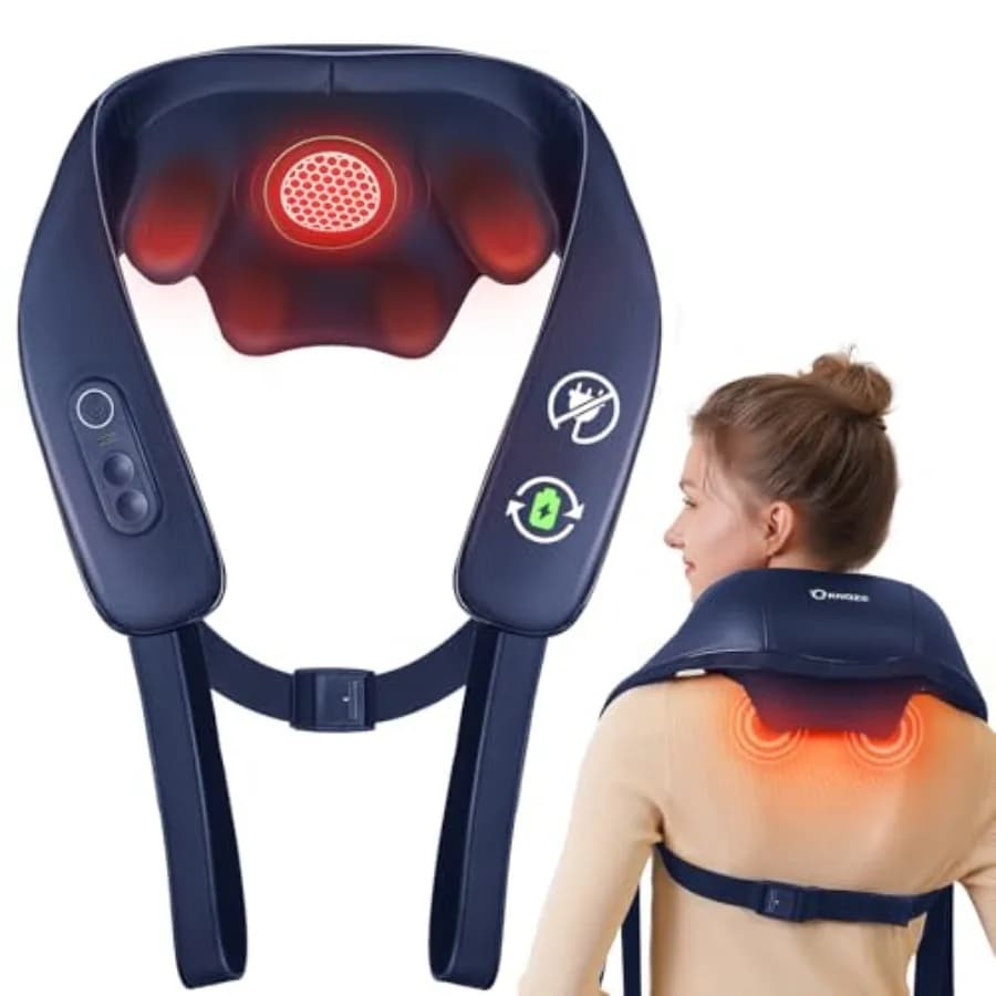 Massaggiatore Cordless per Collo e Spalle con Riscaldamento al Grafene per Alleviare il Dolore, Pistola Massaggiante 4D Shiatsu a Impastamento Profondo per Schiena e Collo