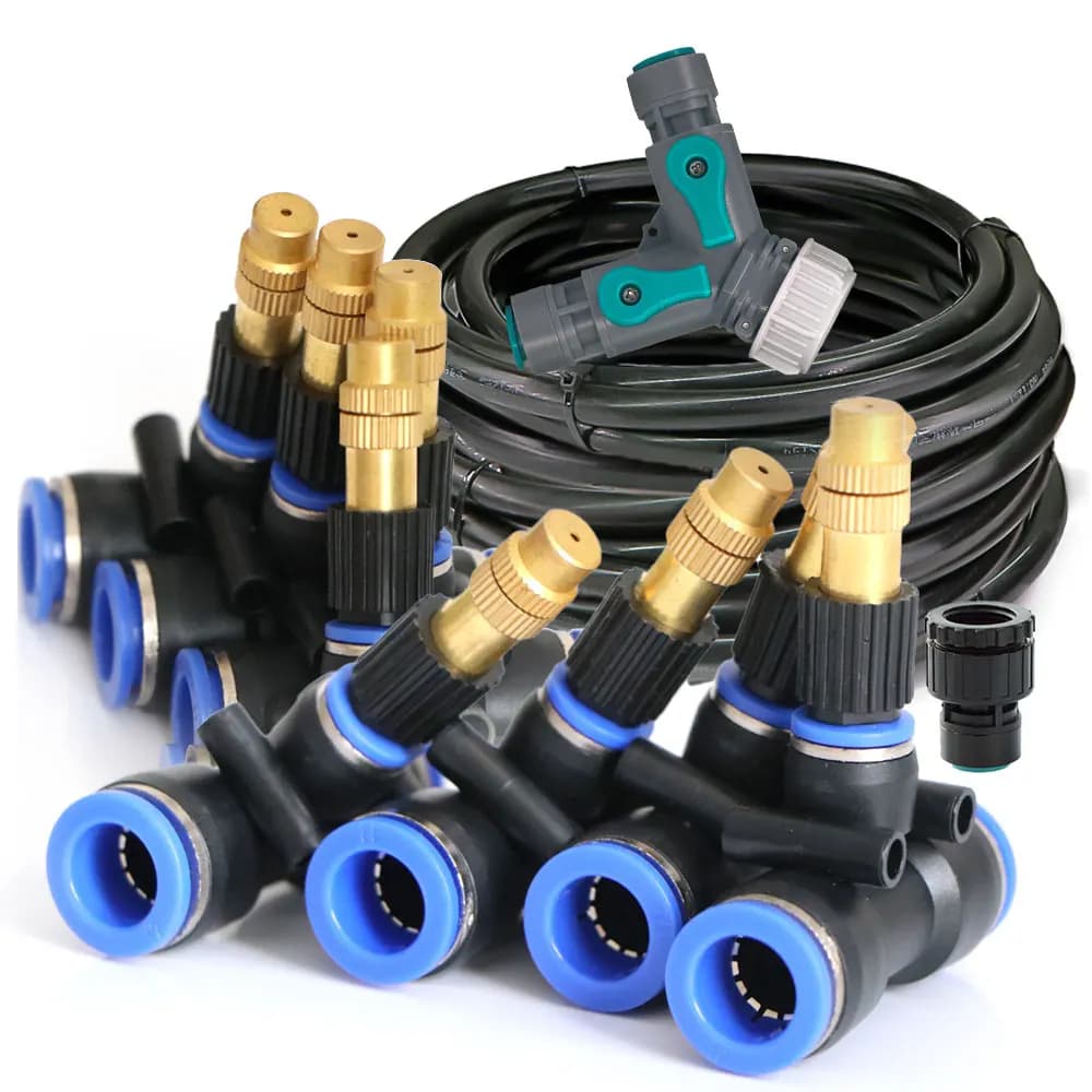 5M-20M nero 3/8 "tubo ugello in ottone nebulizzazione Kit Spray per giardino cortile esterno nebulizzazione sistema di raffreddamento nebulizzazione irrigazione