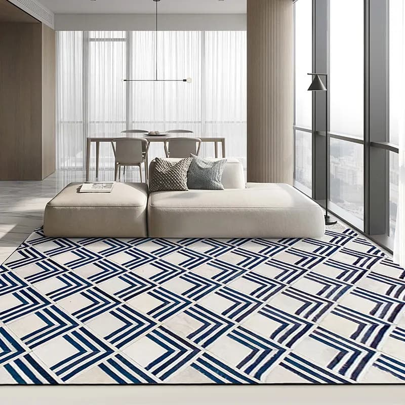 Tappeto in pelle di vacchetta blu per soggiorno Patchwork moderno divano tavolino pavimento tappeti per la casa per camera da letto comodino letto tappeto da studio