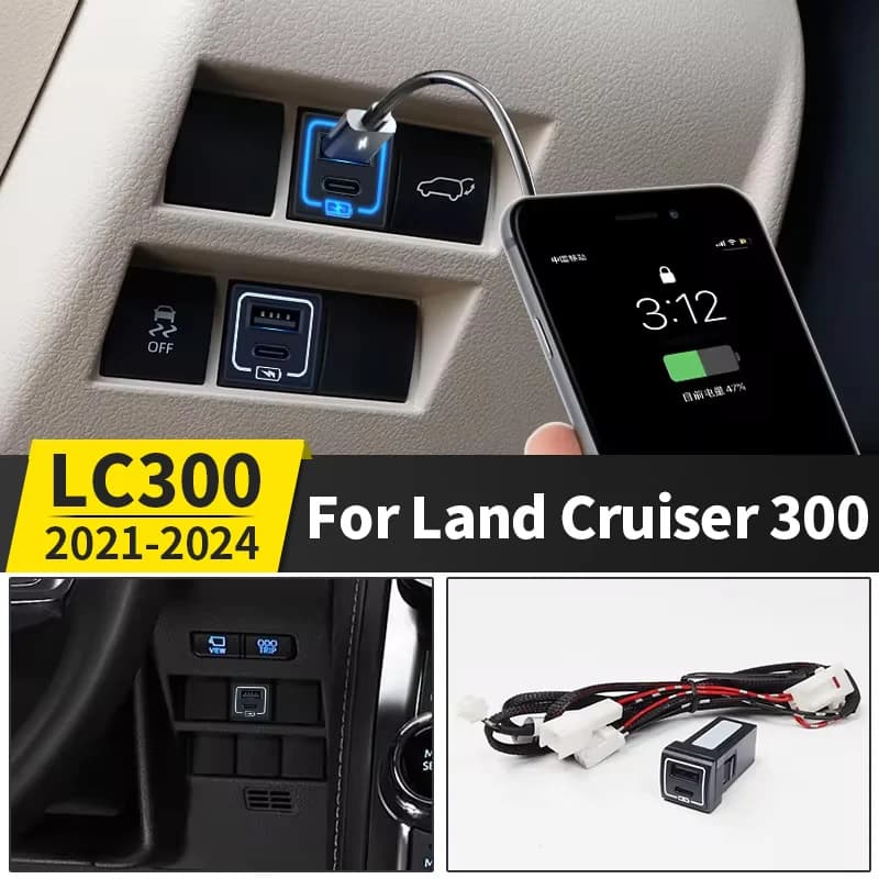 Per 2021 2022 2023 2024 Toyota Land Cruiser 300 Car QC3.0 caricatore rapido accessori modifica LC300 sistema di ricarica Led dedicato
