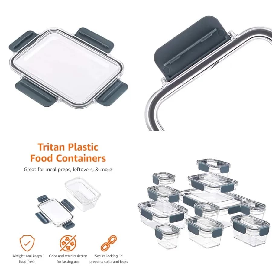 Contenitori per Alimenti in Plastica Tritan con Coperchi Ermetici, Set di 11 Contenitori, Trasparenti, Set da 22 Pezzi